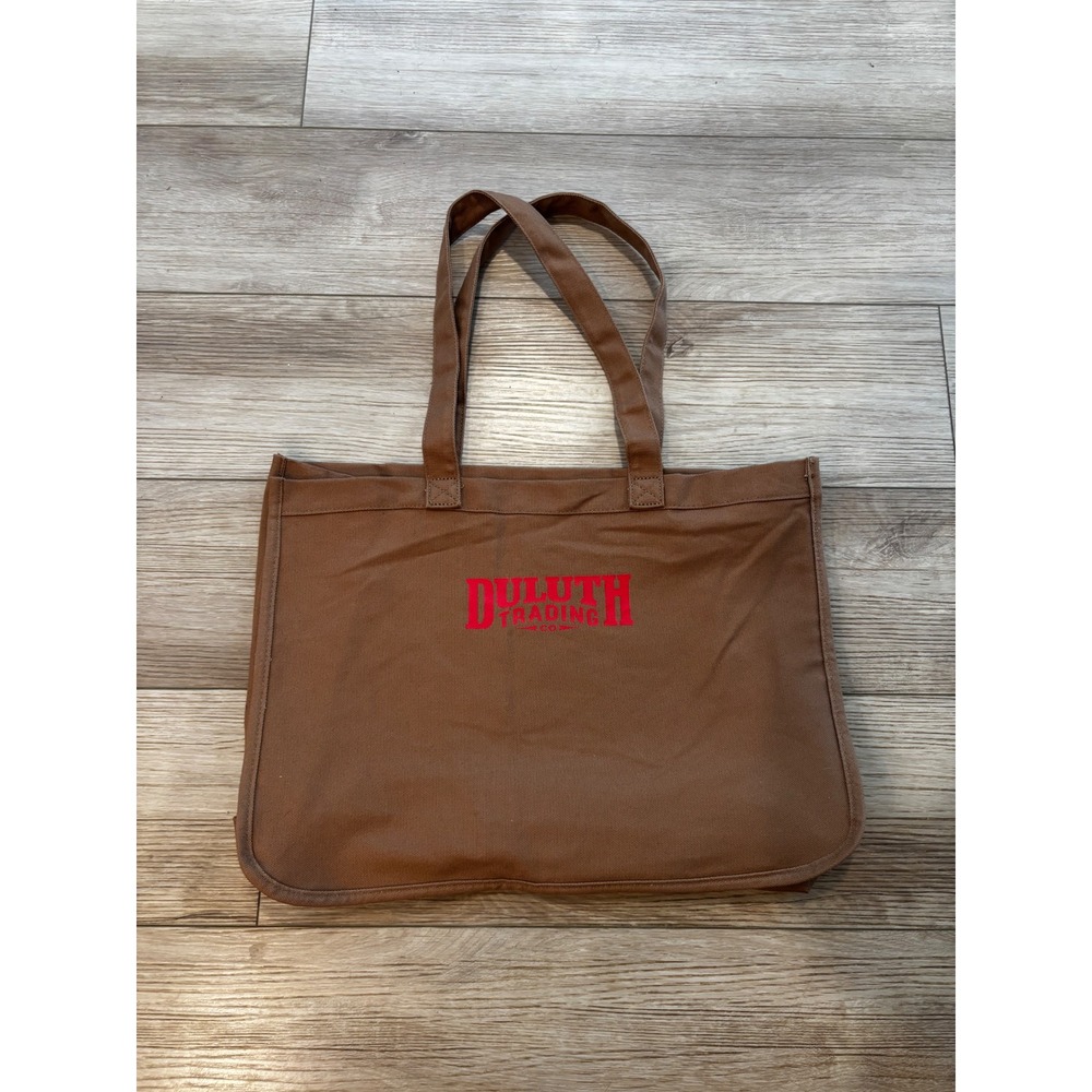 Duluth Trading Co Brown Canvas Tote Bag Red Logo Workwear Utility Cotton Handbag